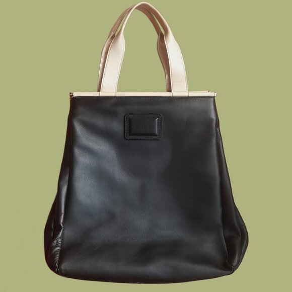 Marc By Marc Jacobs Leather Tote Bag Large Black Beige Two Tone Handbag - Picture 2 of 12